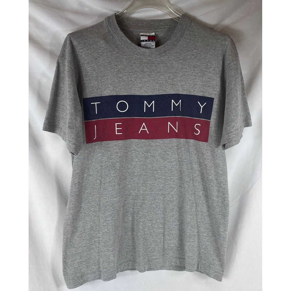 VTG TOMMY HILFIGER LOGO T-SHIRT 90s GRAY SIZE XL USA SINGLE STITCH